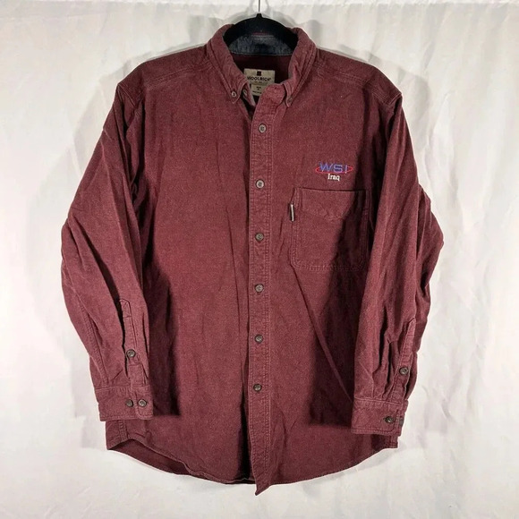 Woolrich Shirt Men's Medium Ruby Heather 100% Cotton Button Up WSI Iraq - Picture 1 of 10